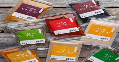 organic spices in clear plastic flexible packaging
